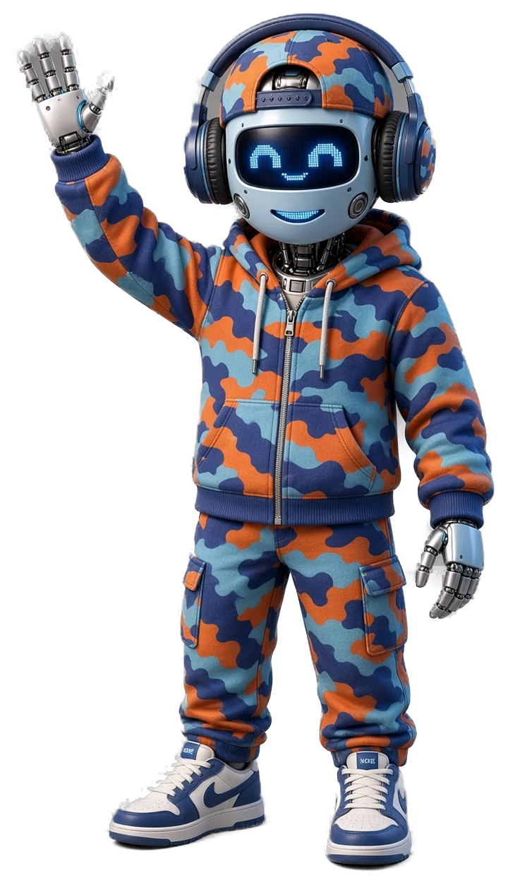 ZEE, o robô mascote da LEME, acenando